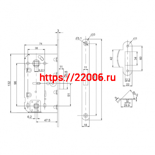 Защелка Punto (Пунто) врезная PL96WC-50 SSC (сатин.хром) фото 3