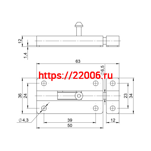 Шпингалет Ajax (Аякс) мебельный металлический SPD60х30 WH белый фото 2