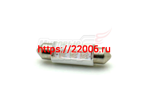Лампа 12 В T11х39, 6 светодиодов LED 3 мм, двухцокольная, подсветки, красная