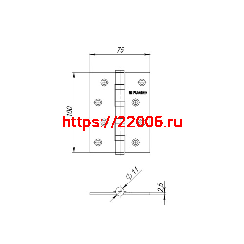 Универсальная петля Fuaro 4BB 100x75x2,5 AB «бронза» фото 2