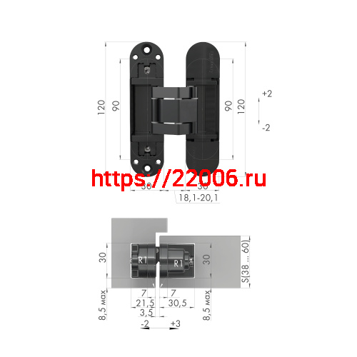 Петля Armadillo (Армадилло) скрытой установки U3D3300.TG SC мат. хром фото 2