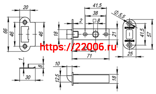 Защелка Fuaro (Фуаро) врезная PLASTIC P22-45-25 GP латунь фото 3