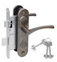 Замок Absolyute (Абсолют) врезной сувальдный с защёлкой в комплекте с ручкой ЗВ9.2-07 (бронза), 3 кл.