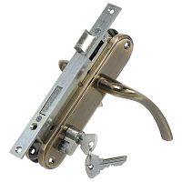 Замок Omega (Омега) врезной цилиндровый с защёлкой в комплекте с ручкой ЗВ4-70.27 (ант.бронза), 4 кл.