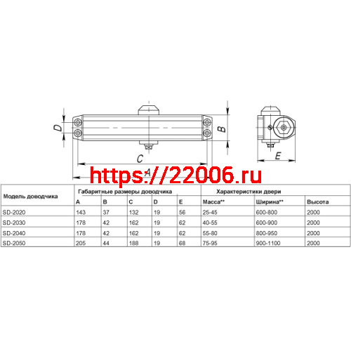 Доводчик Punto (Пунто) дверной SDC2050 WH 75-95 кг (белый) фото 3