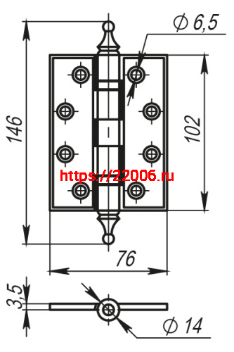 Петля Armadillo (Армадилло) универсальная Castillo CL 500-A4 102x76x3,5 BB-17 Коричневая бронза фото 3