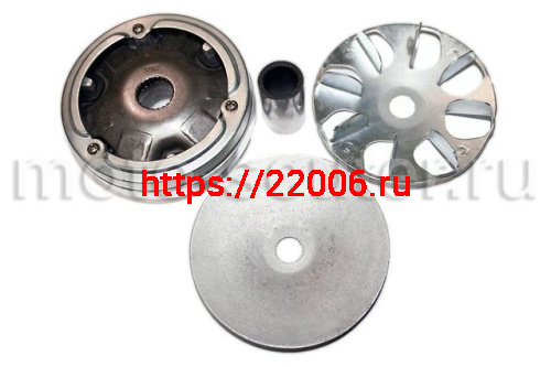 Вариатор Suzuki AD-50 в сборе (ролики, наружный шкив, палец) Вариатор Suzuki AD-50 в сборе (ролики, наружный шкив, палец)